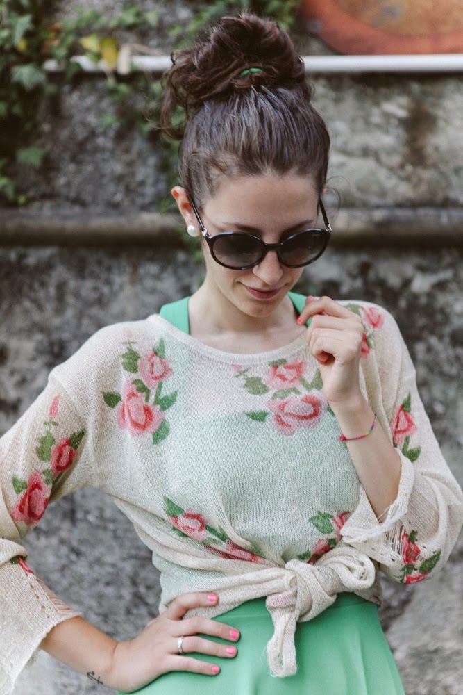 Tatiana Biggi - Tati loves pearls - outfit - estate 2013 - ricordi - fashion blogger Genova - vestito verde smeraldo - stampa a fiori