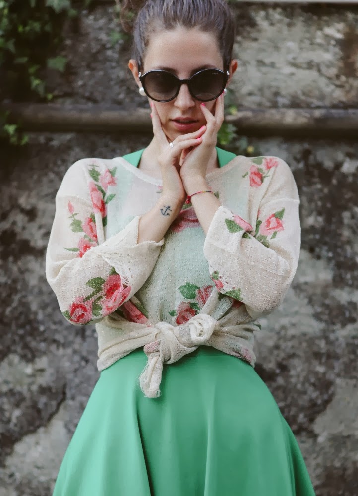 Tatiana Biggi - Tati loves pearls - outfit - estate 2013 - ricordi - fashion blogger Genova - vestito verde smeraldo - stampa a fiori